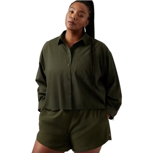 Athleta Dark Green Cropped Button Down Top